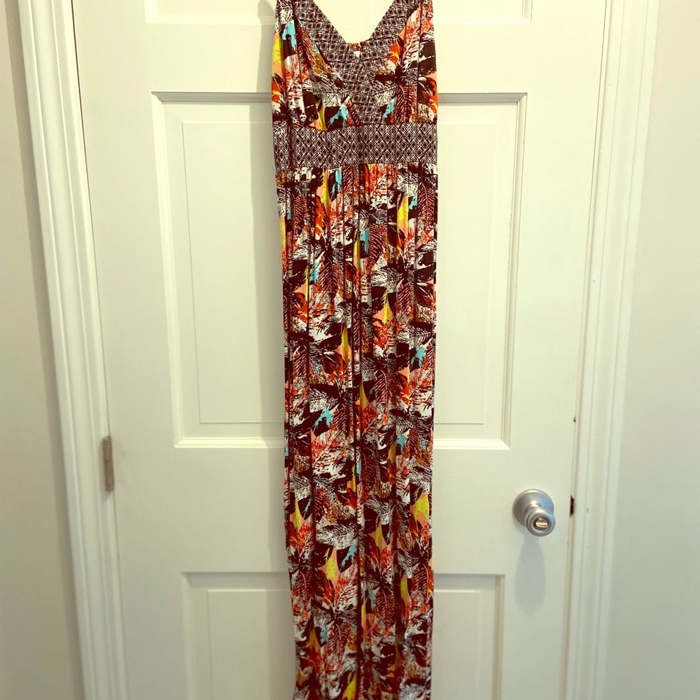 Multi-colored Maxi dress with spaghetti straps.